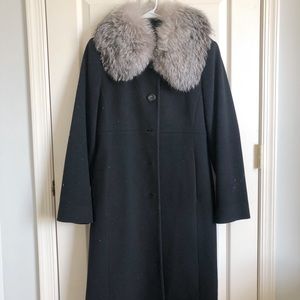 Anne Klein Vintage Black Fur Trim Trench Coat